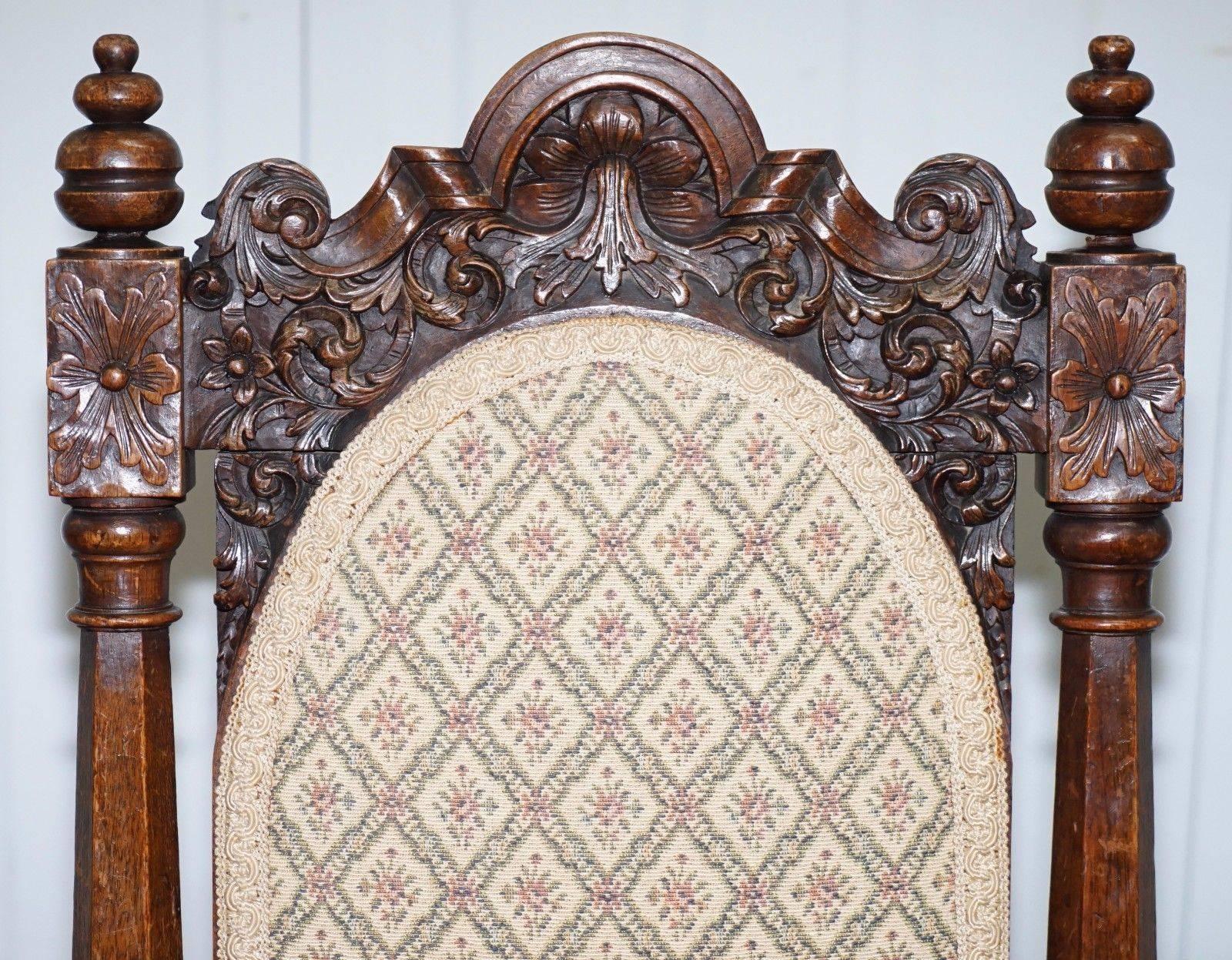 Hand-Carved Early circa 1600s William and Mary High Back Occasional Chair Lovely Old Repair