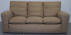 Art Deco 1920s French Club Sofa Oatmeal Linen Upholstery Feather Cushions Coil