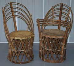 Rare Mexican Equipale Antique Native American Tribal Chairs Side & Dining Table