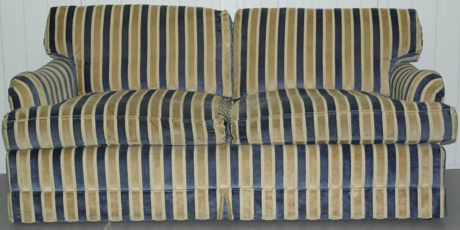 Antique and vintage furniture, we are delighted to offer for sale one of four stunning Howard style velvet striped club sofas RRP £1200

This one is a 2.5 seater grand, we have a pair of this size and a pair of standard 2 seaters, this auction is
