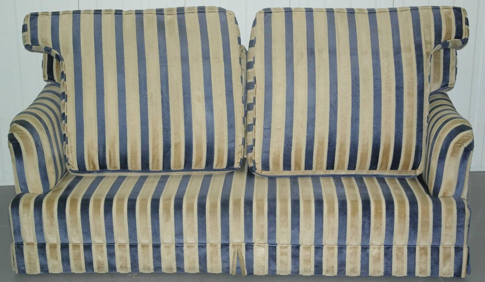British Stunning Howard Style Velvet Striped Upholstered 2.5-Seat Grand Sofas