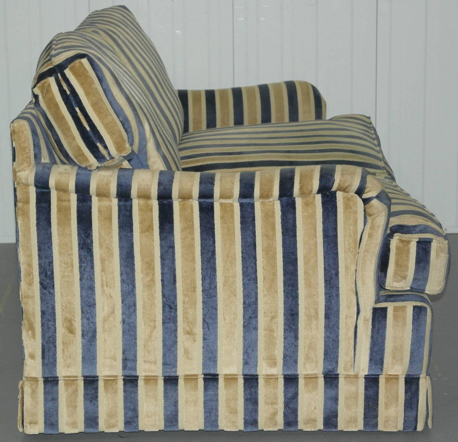 Modern Stunning Howard Style Velvet Striped Upholstered 2.5-Seat Grand Sofas