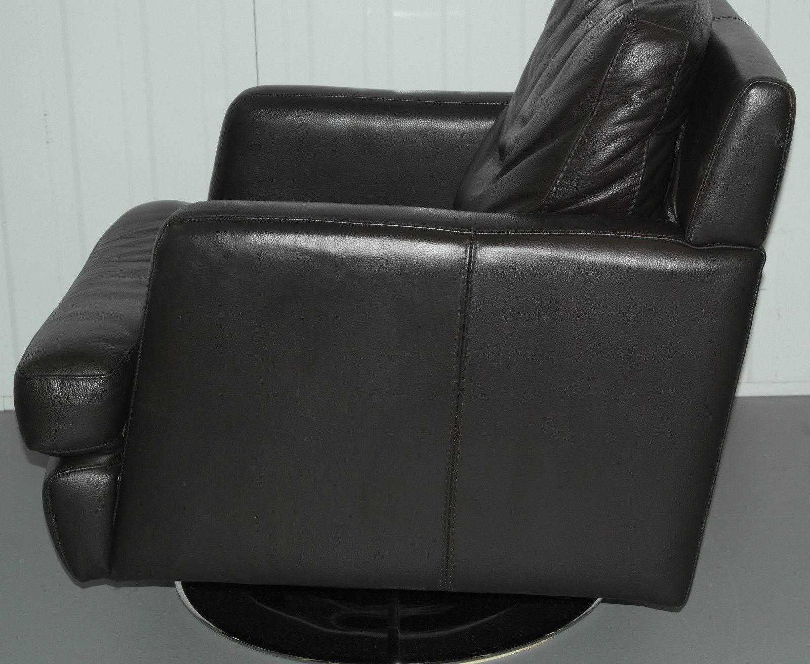 Lovely Premium Leather Chrome Base Feather Filled Cushion Danish Swivel Armchair 3