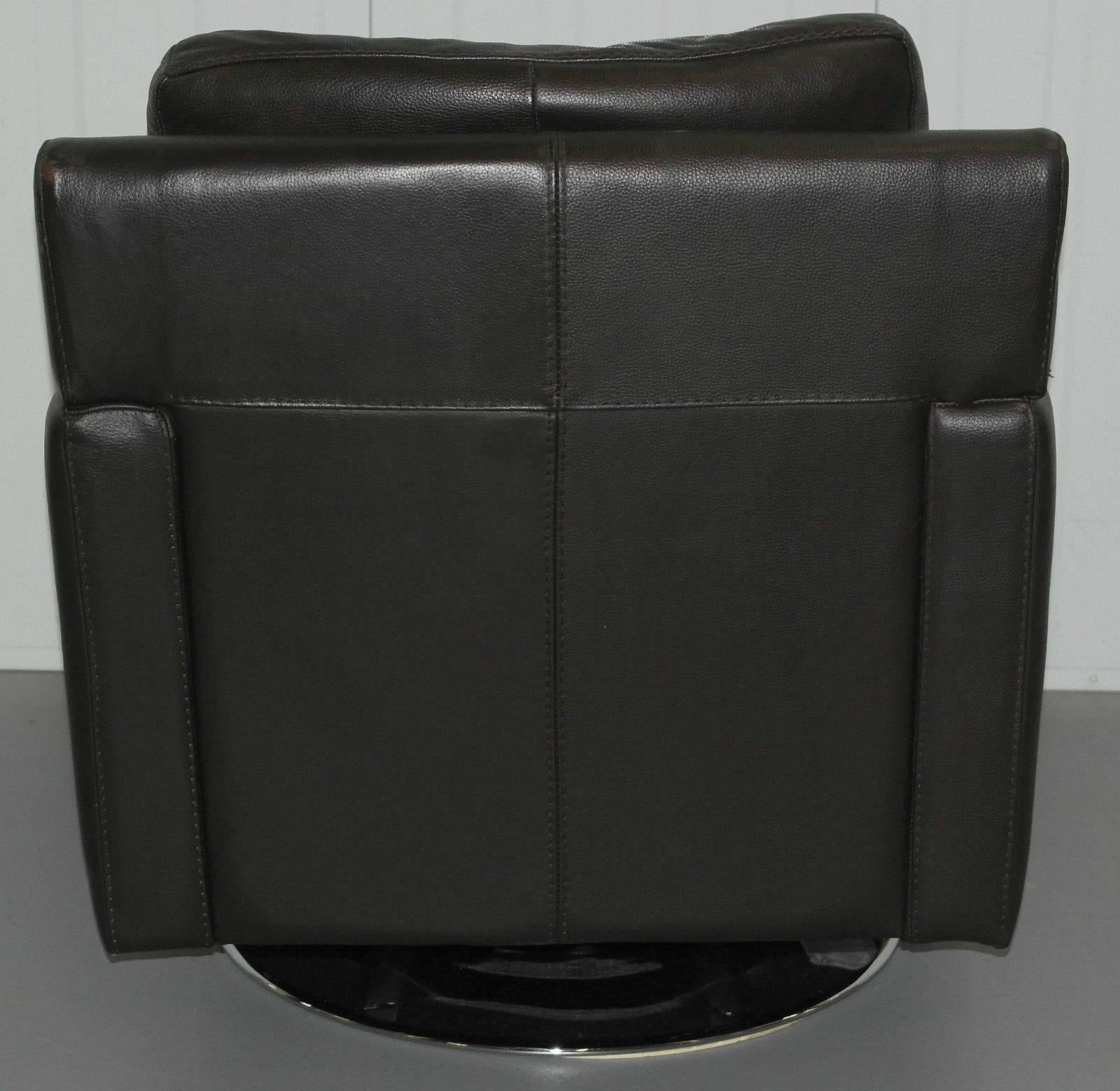 Lovely Premium Leather Chrome Base Feather Filled Cushion Danish Swivel Armchair 2
