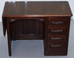 Rare Edwardian Solid Oak Children's Desk with Extending Flap and PC Mouse Board
