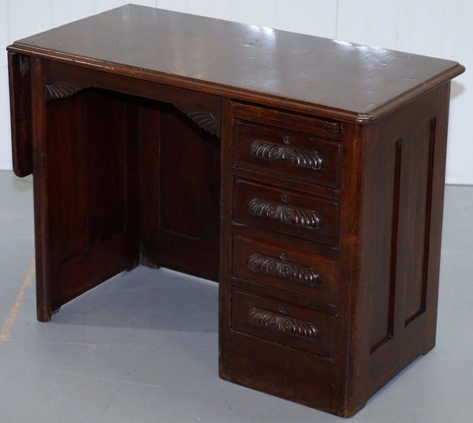 British Rare Edwardian Solid Oak Children's Desk with Extending Flap and PC Mouse Board