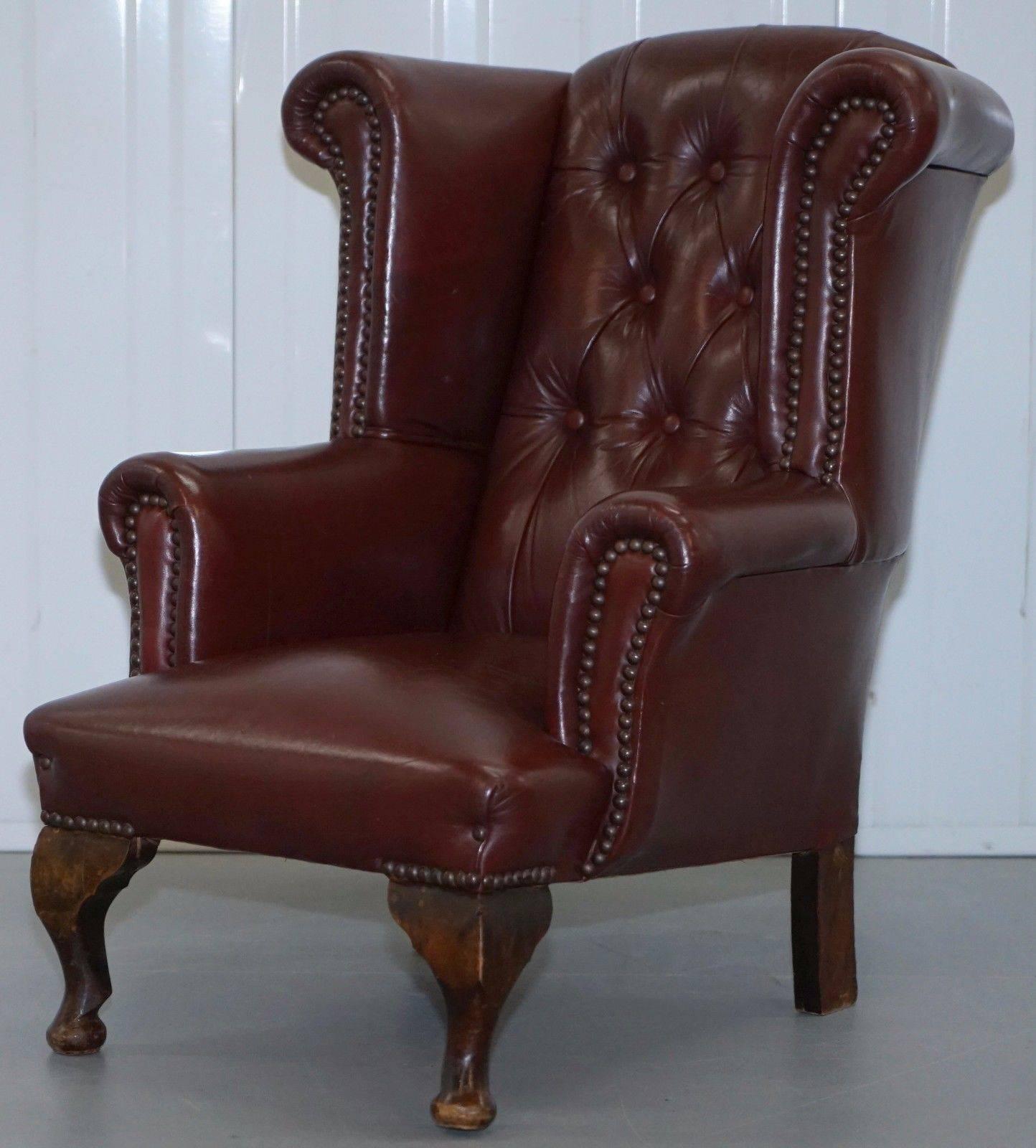 British Rare Vintage Handmade in England Children’s Chesterfield Wingback Armchair Small