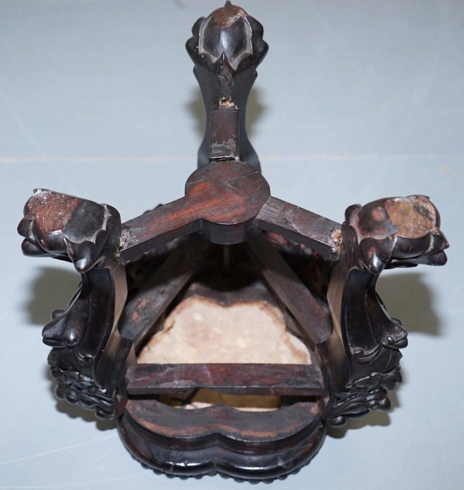 Lovely 19th Century Carved Wood Chinese Pot Vase Stand with Marble Top Rare Find 2