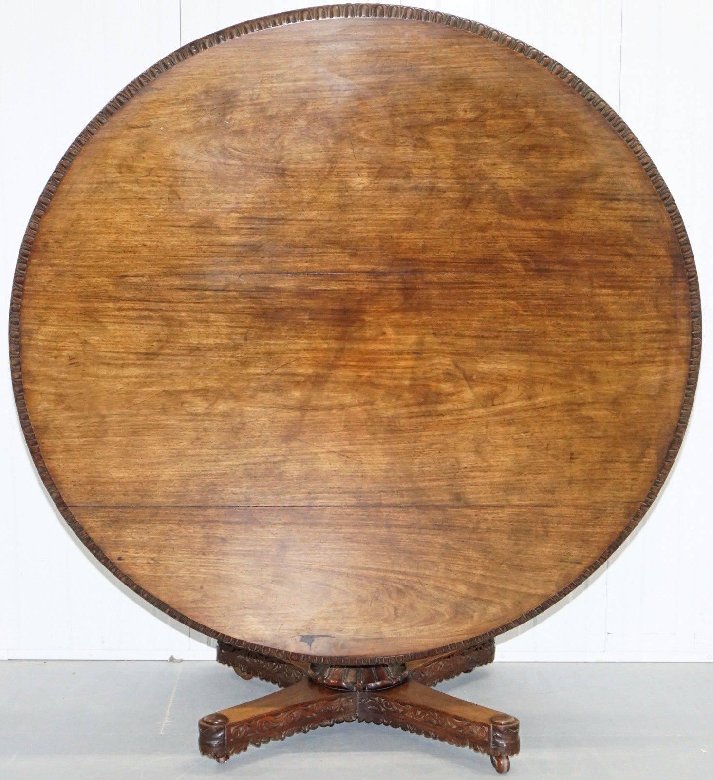 We are delighted to offer for sale this very rare 19th century circa 1860 Anglo-Indian hand carved wood Padouk roundtable

This is pretty much one of the best looking tables you will ever see, the detailing is exquisite, the patina of the timber