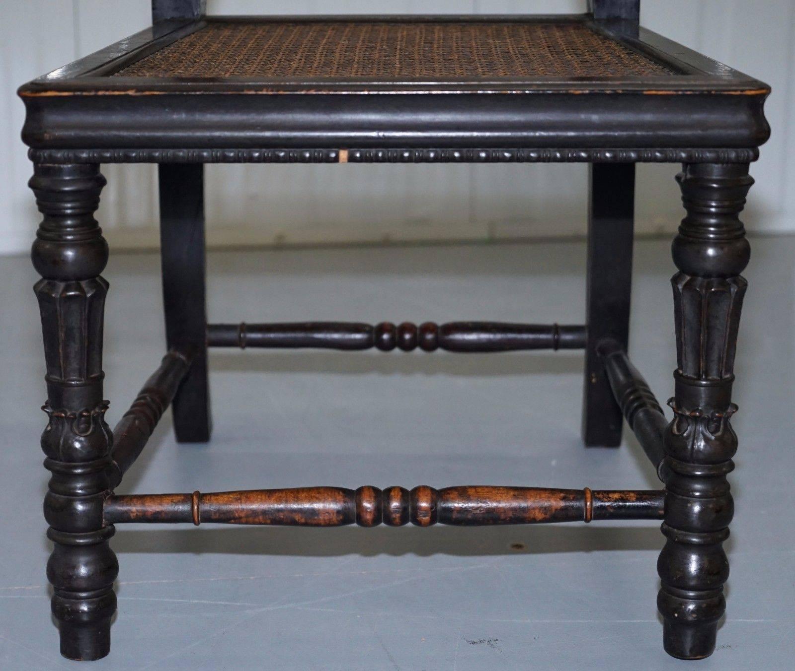 Hardwood Set of Four 19th Century Ebonized and Carved Wood Chinese Dragon Dining Chairs