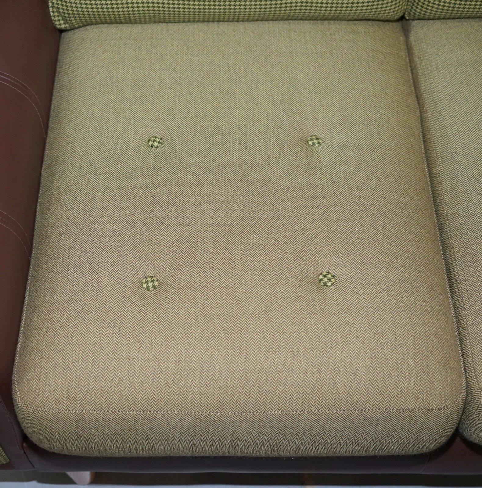 Mid-Century Modern Deadgood Harvey Three-Seat Brown Leather and Tweed Wool Sofa Rare Find