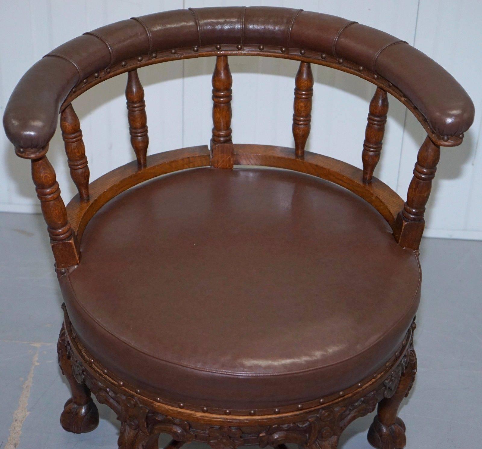 Mid-19th Century Fully Stamped 1860 Antique Dutch Colonial Burgermeister Captains Swivel Chair