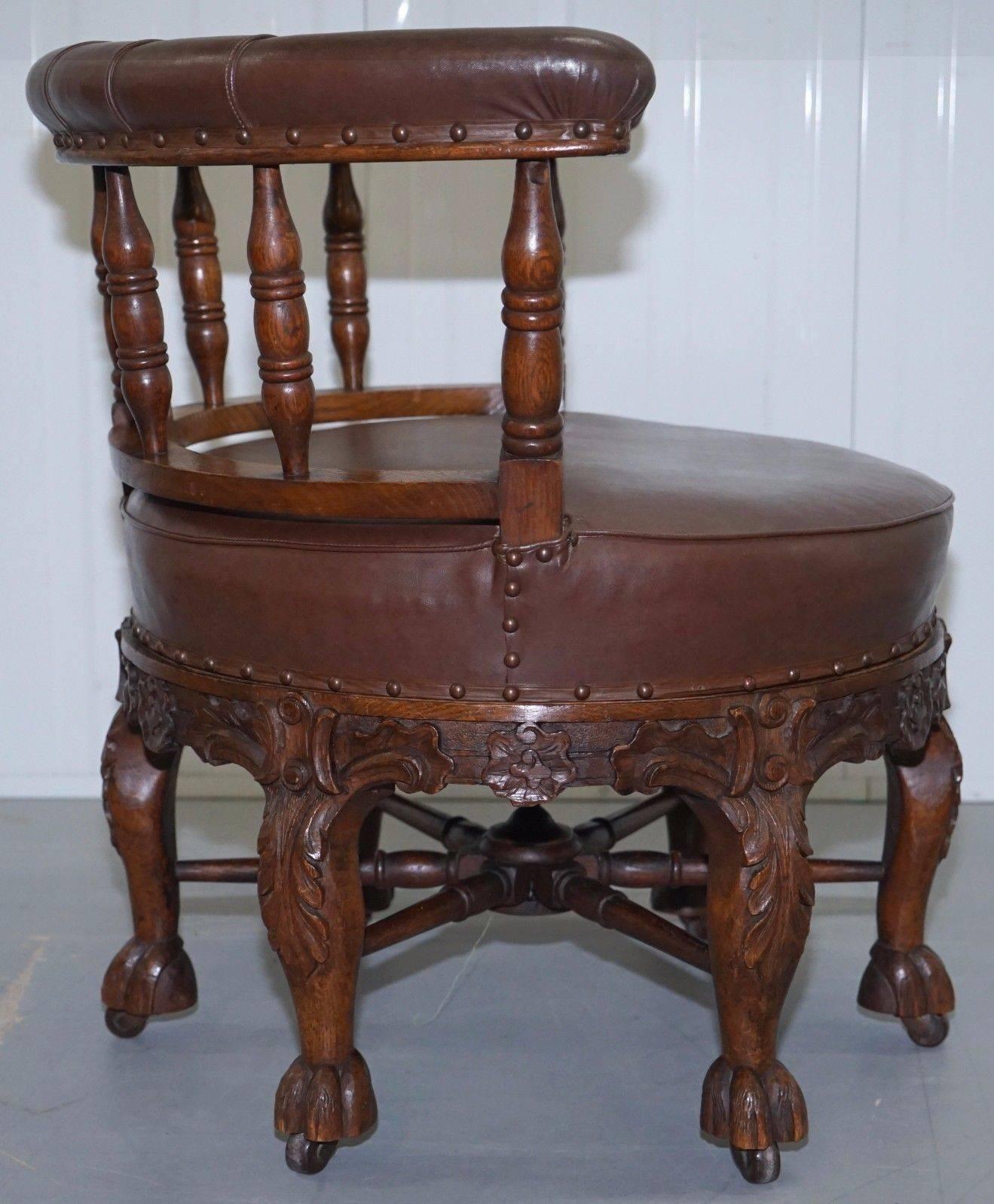 Fully Stamped 1860 Antique Dutch Colonial Burgermeister Captains Swivel Chair 2