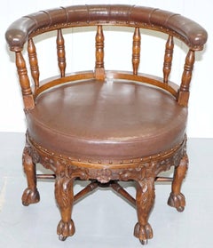 Fully Stamped 1860 Antique Dutch Colonial Burgermeister Captains Swivel Chair