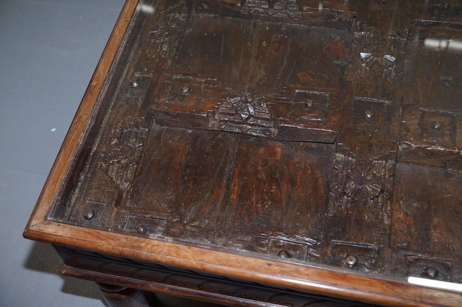 Hand-Carved 500+ Year Old 100% Original Chinese Monks Door Converted Coffee Table