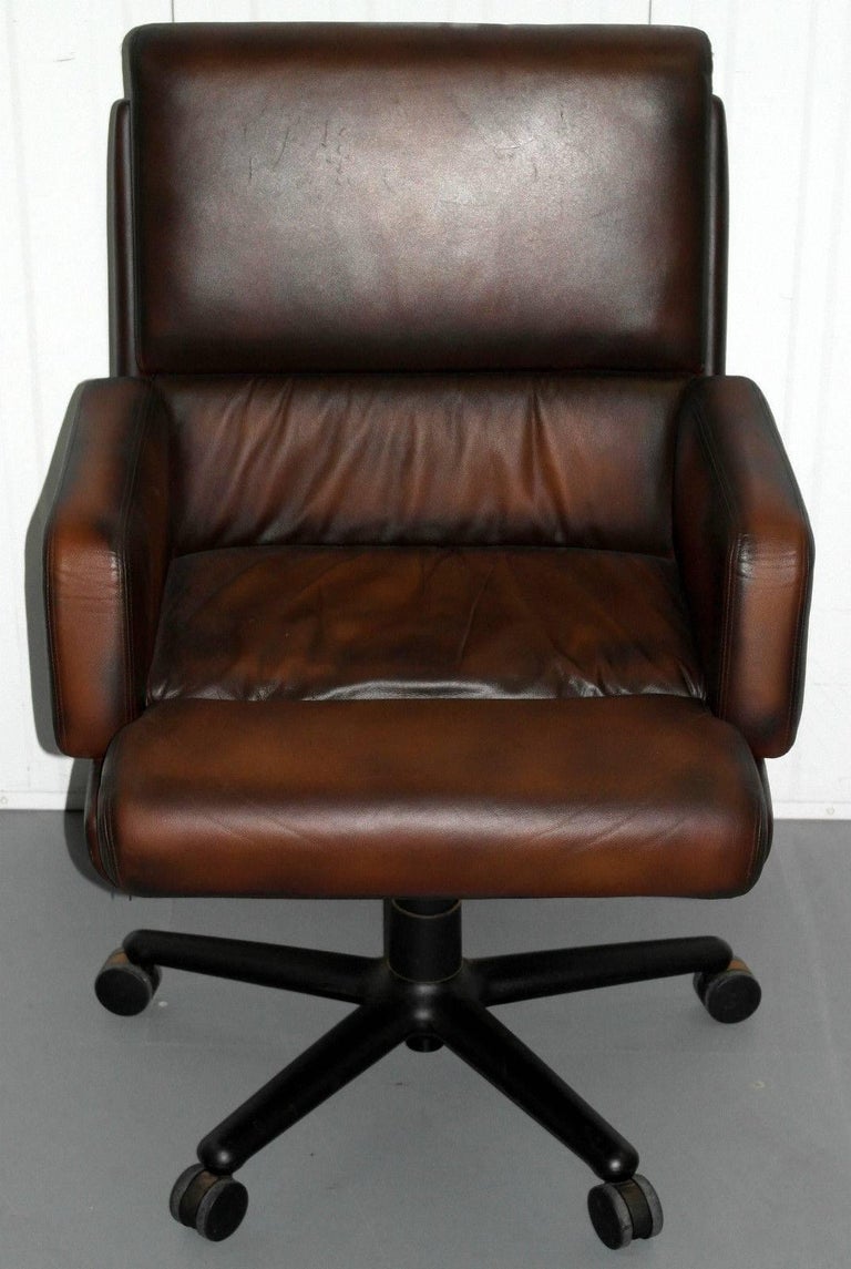 Restored Herman Miller Executive Swivel Office Armchair Hand Dyed Brown