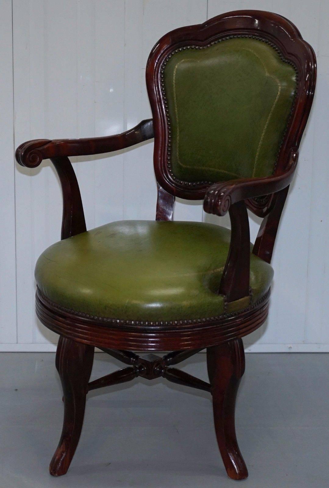 green leather desk chair
