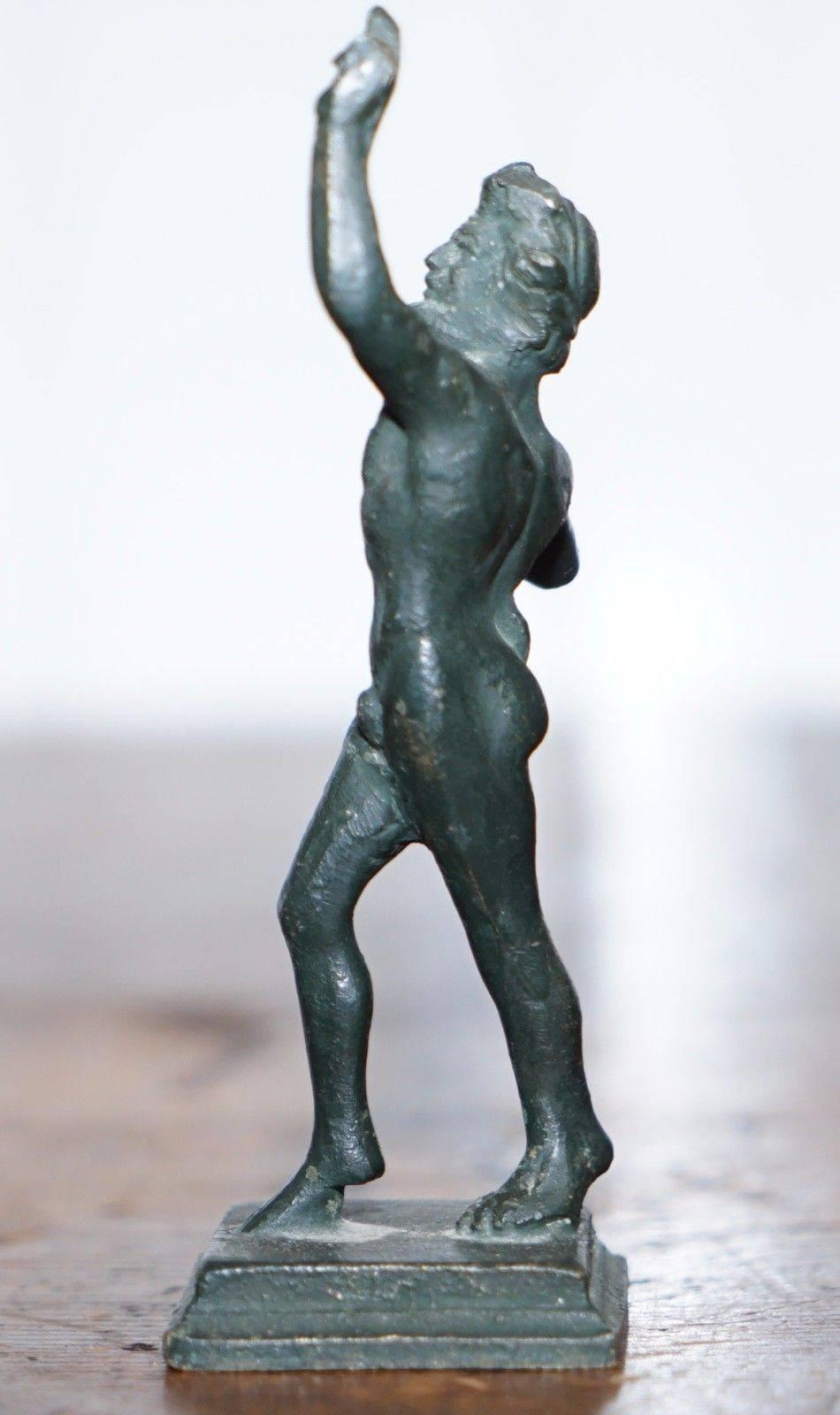 Hand-Crafted Rare Miniature Very Early Bronze Statue of the Dancing Faun Grand Tour Piece