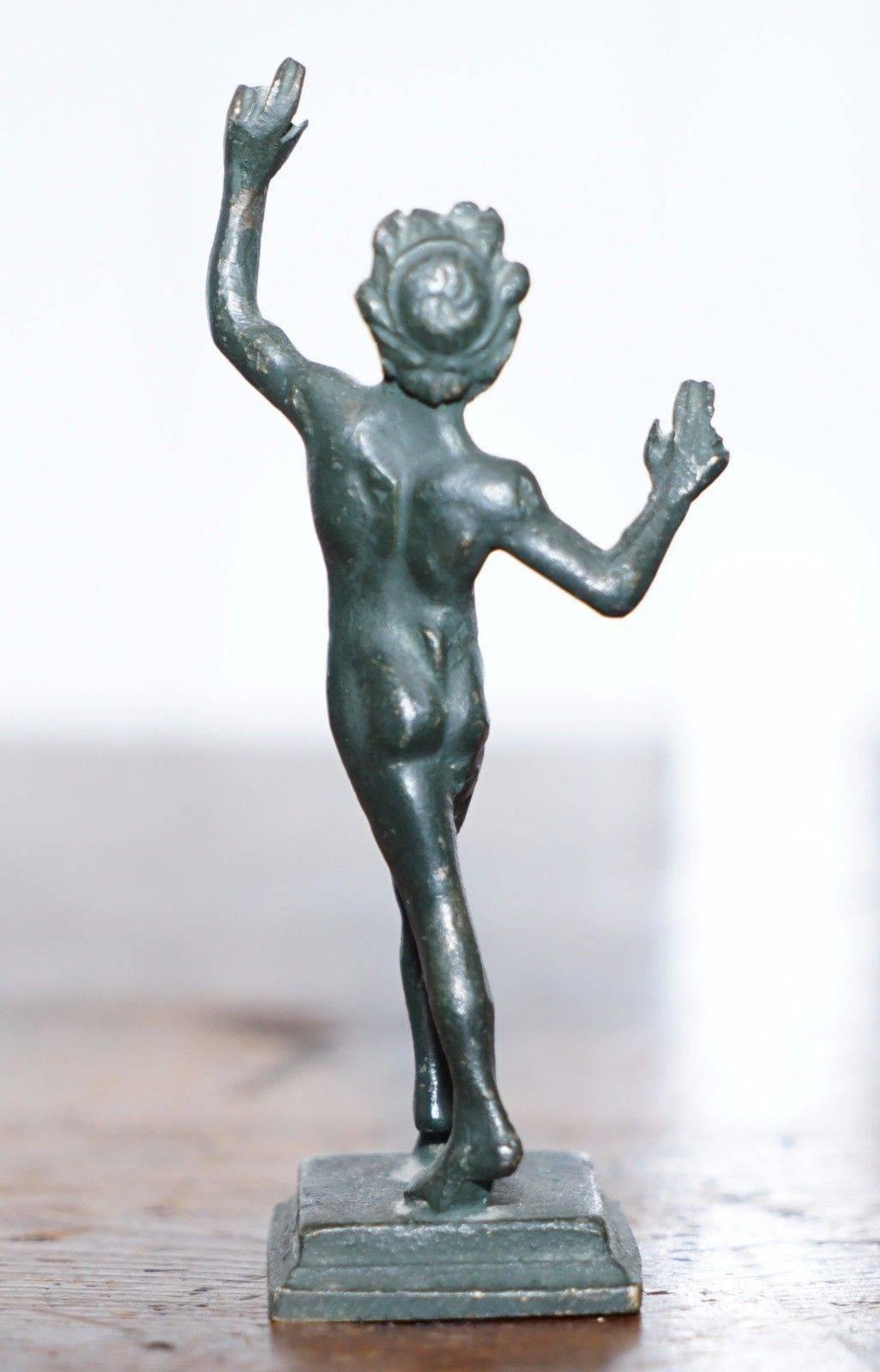Italian Rare Miniature Very Early Bronze Statue of the Dancing Faun Grand Tour Piece