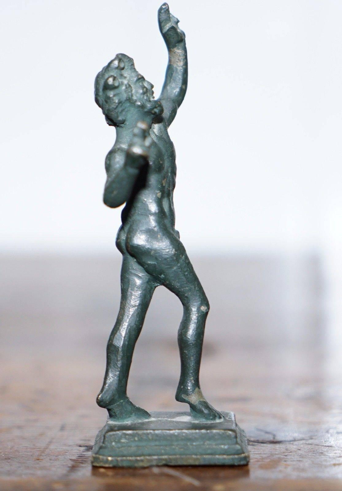 19th Century Rare Miniature Very Early Bronze Statue of the Dancing Faun Grand Tour Piece