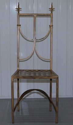 Pair of French Solid Metal Gold Leaf Painted High Back Chairs Hollywood Regency