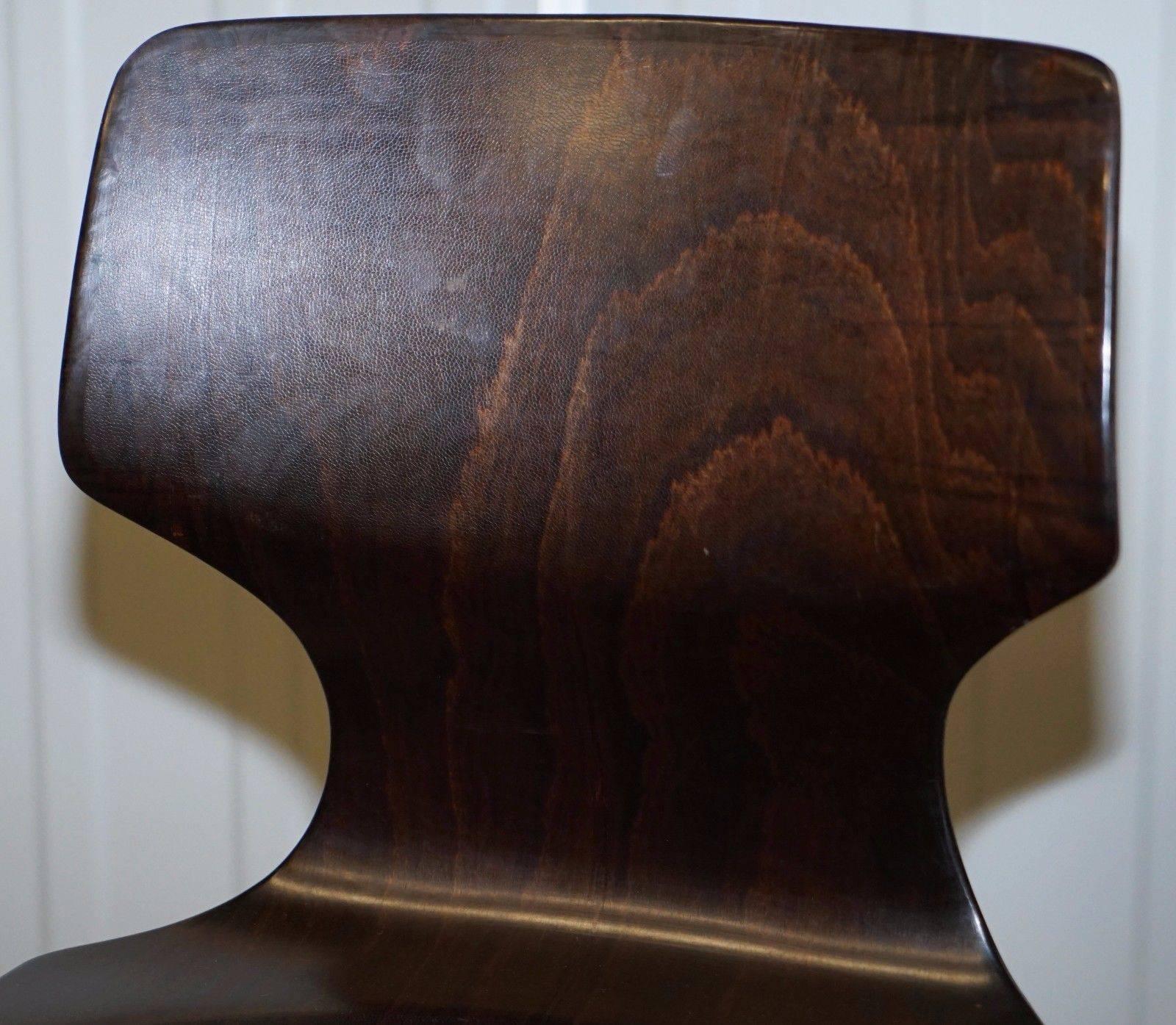 Hand-Carved Set of Four Rare 1970 Pagholz FPF Elmar Flotto Stacking Dining Chairs