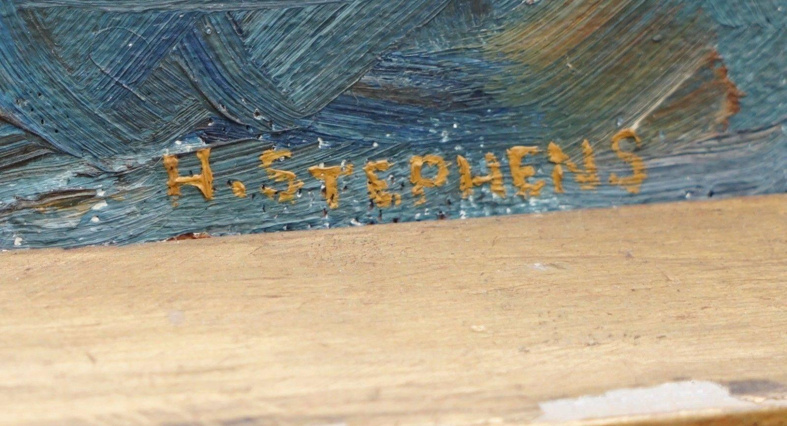 Mid-Century Modern Original H Stephens Signed & Dated 1964 Oil on Board Painting Industrial Welder