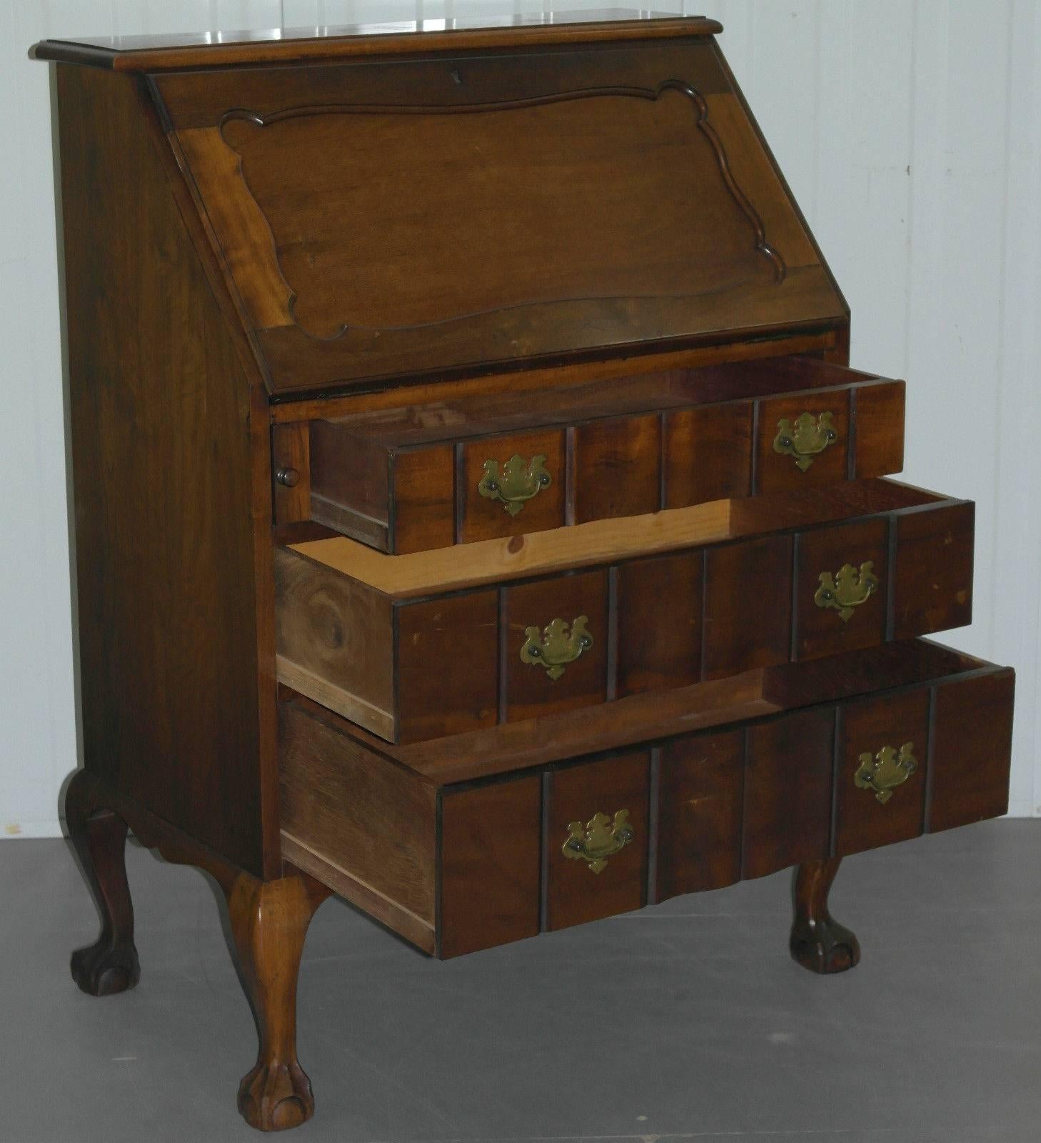 20th Century Lovely 1950s Serpentine Fronted Mahogany Chippendale Writing Bureau Claw & Ball