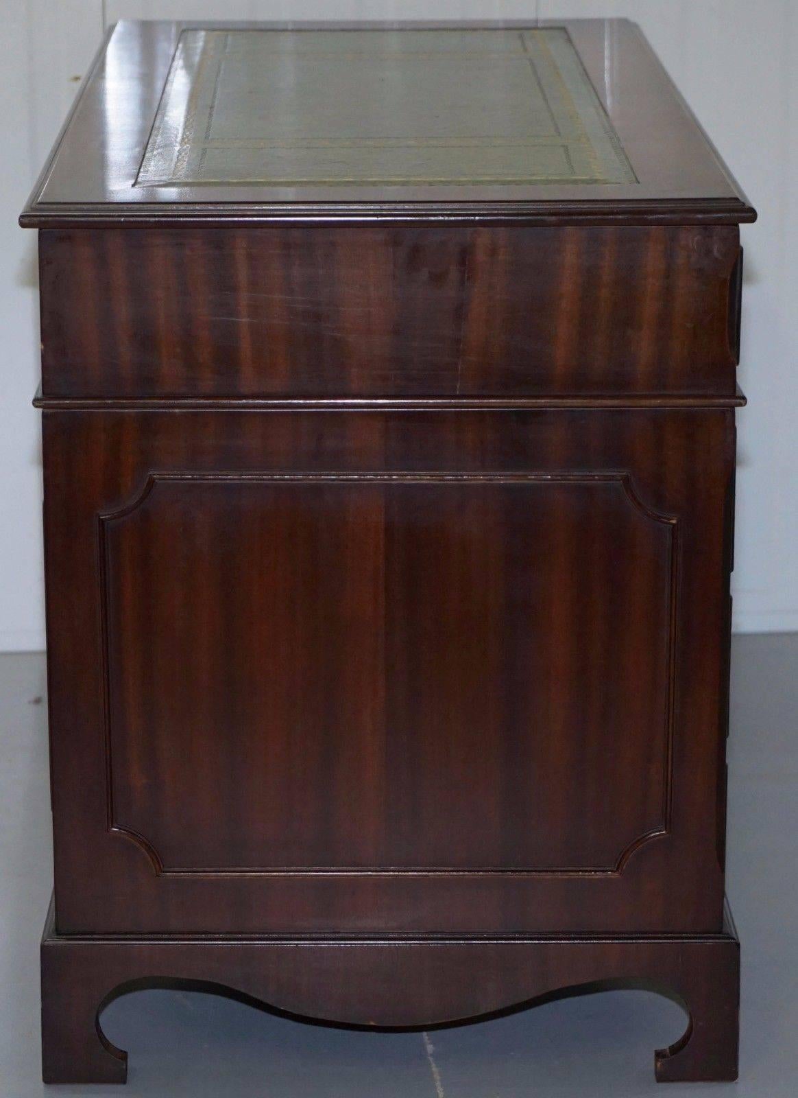 20th Century 35 Year Old Premium Twin Pedestal Mahogany Partner Desk Leather Writing Surface