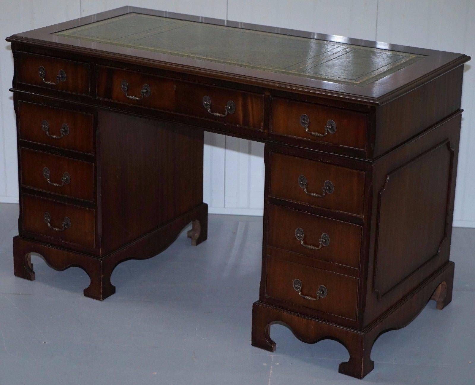 Victorian 35 Year Old Premium Twin Pedestal Mahogany Partner Desk Leather Writing Surface