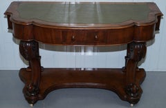 Stunning Hand-Carved Mahogany Victorian Scroll Leg Console Table Writing Desk