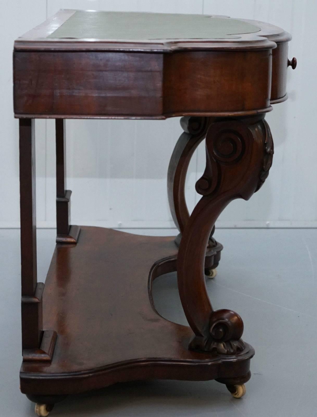 Stunning Hand-Carved Mahogany Victorian Scroll Leg Console Table Writing Desk 2