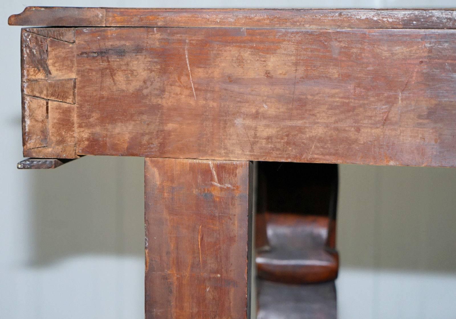 Stunning Hand-Carved Mahogany Victorian Scroll Leg Console Table Writing Desk 3