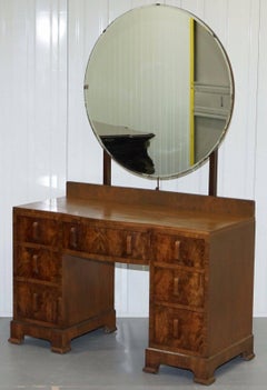 Antique Solid Walnut Dressing Table with Very Large Round Mirror Original Glass
