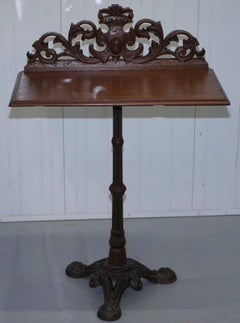 Stunning Cast Iron Base with Carved Mahogany Top Hall / Lamp Reading Table