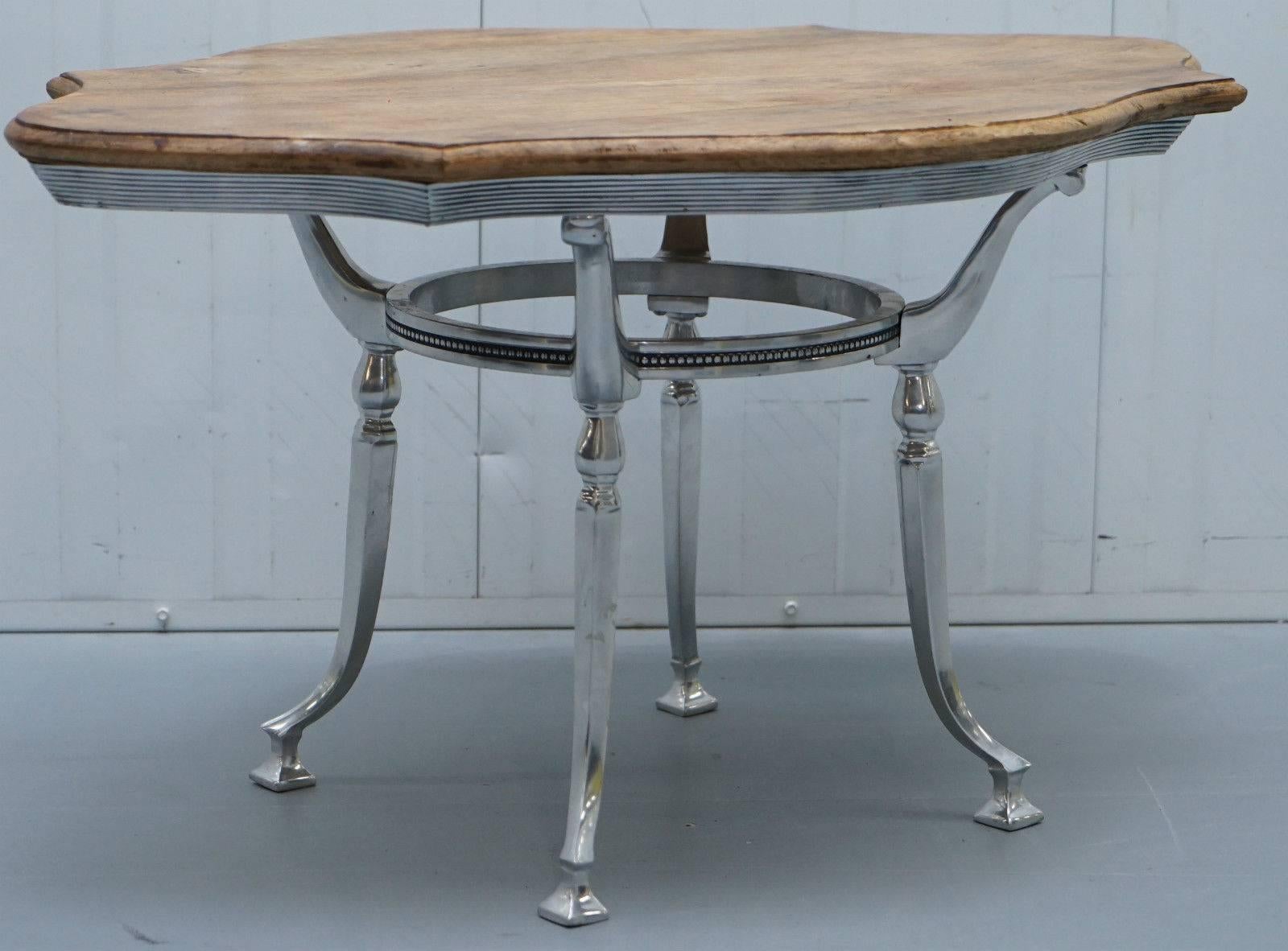 We are delighted to offer for sale this absolutely stunning silver chrome plated coffee table base with stripped oak natural patina top

A really very lovely thing in A1 perfect condition, I have never seen such a well-chromed piece, it almost