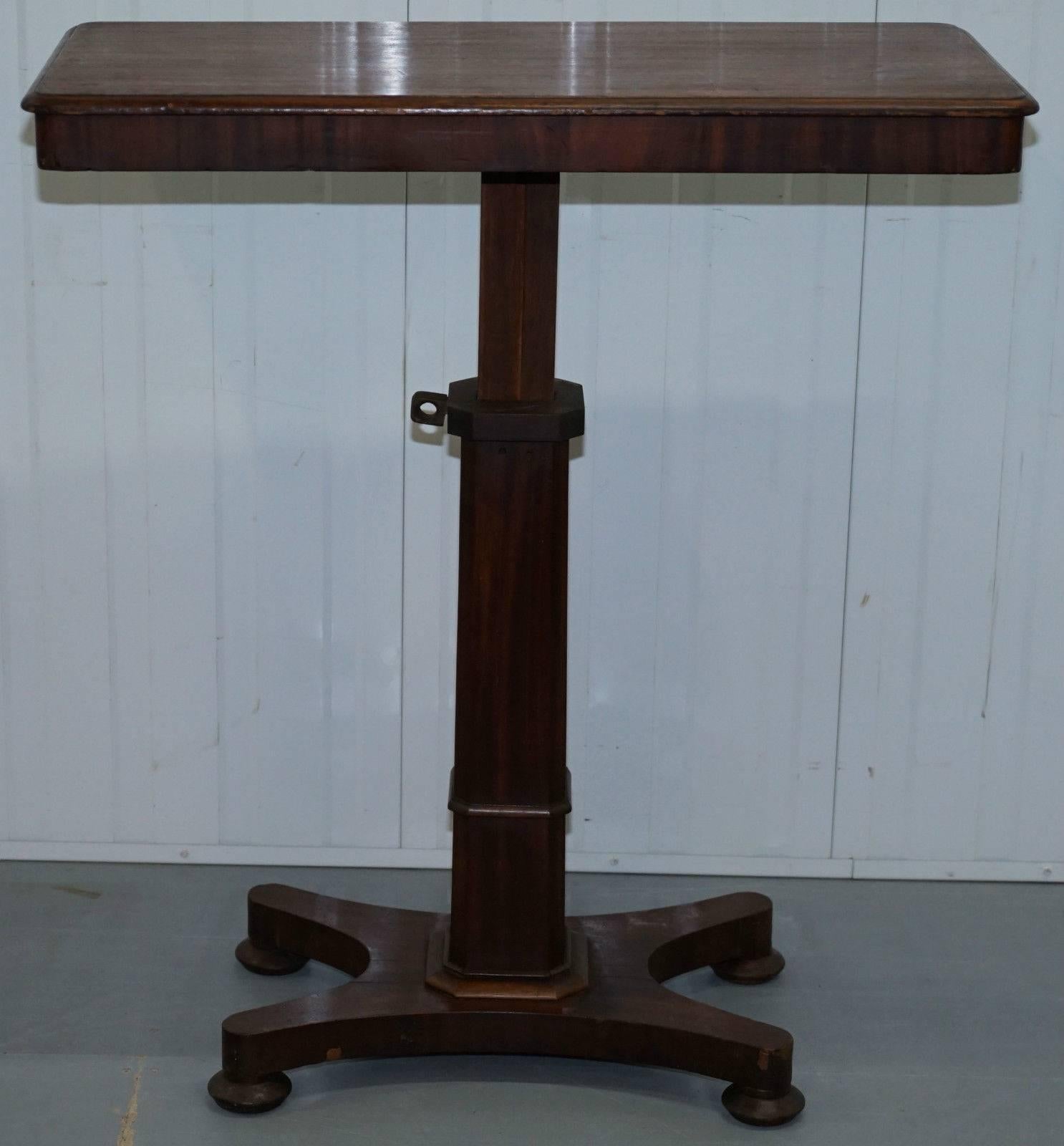 19th Century Rare Victorian Reading Table Height and Tilt Adjustable Stands over Bed Console
