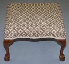 Large Walnut Framed Victorian Footstool with Cabriole Claw and Ball Legs Feet
