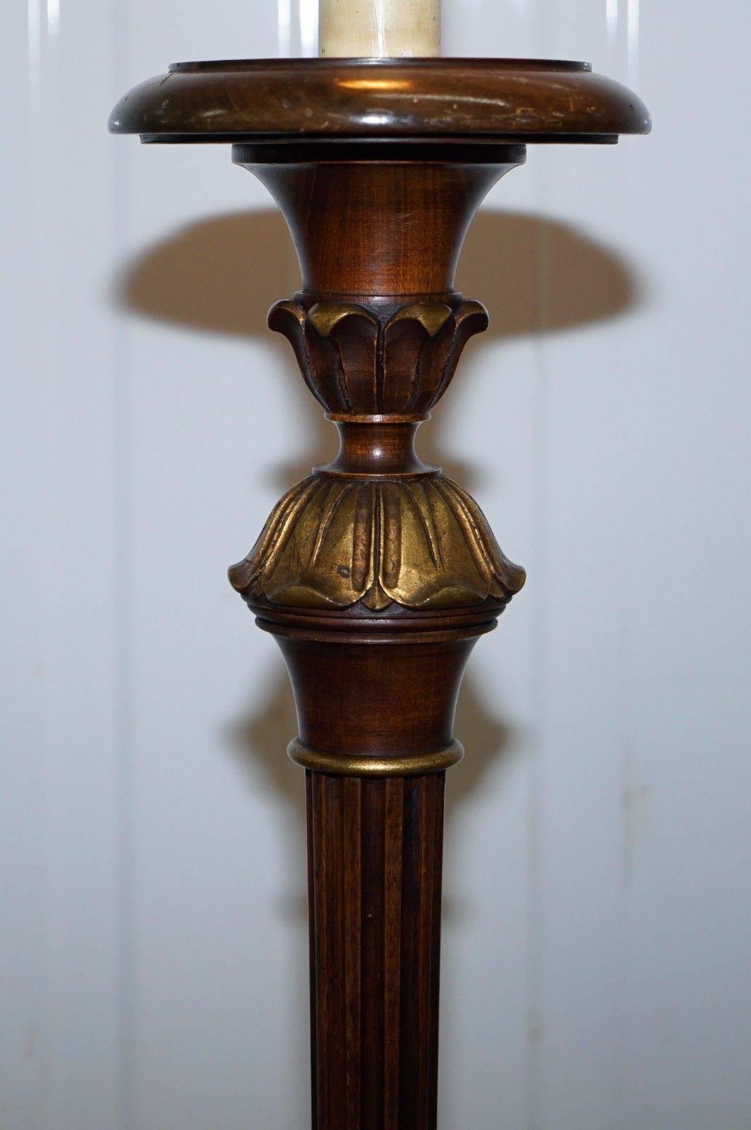 French Provincial French Mahogany Grand Empire Style Corinthian Pillar Lamp Gold Leaf Painted