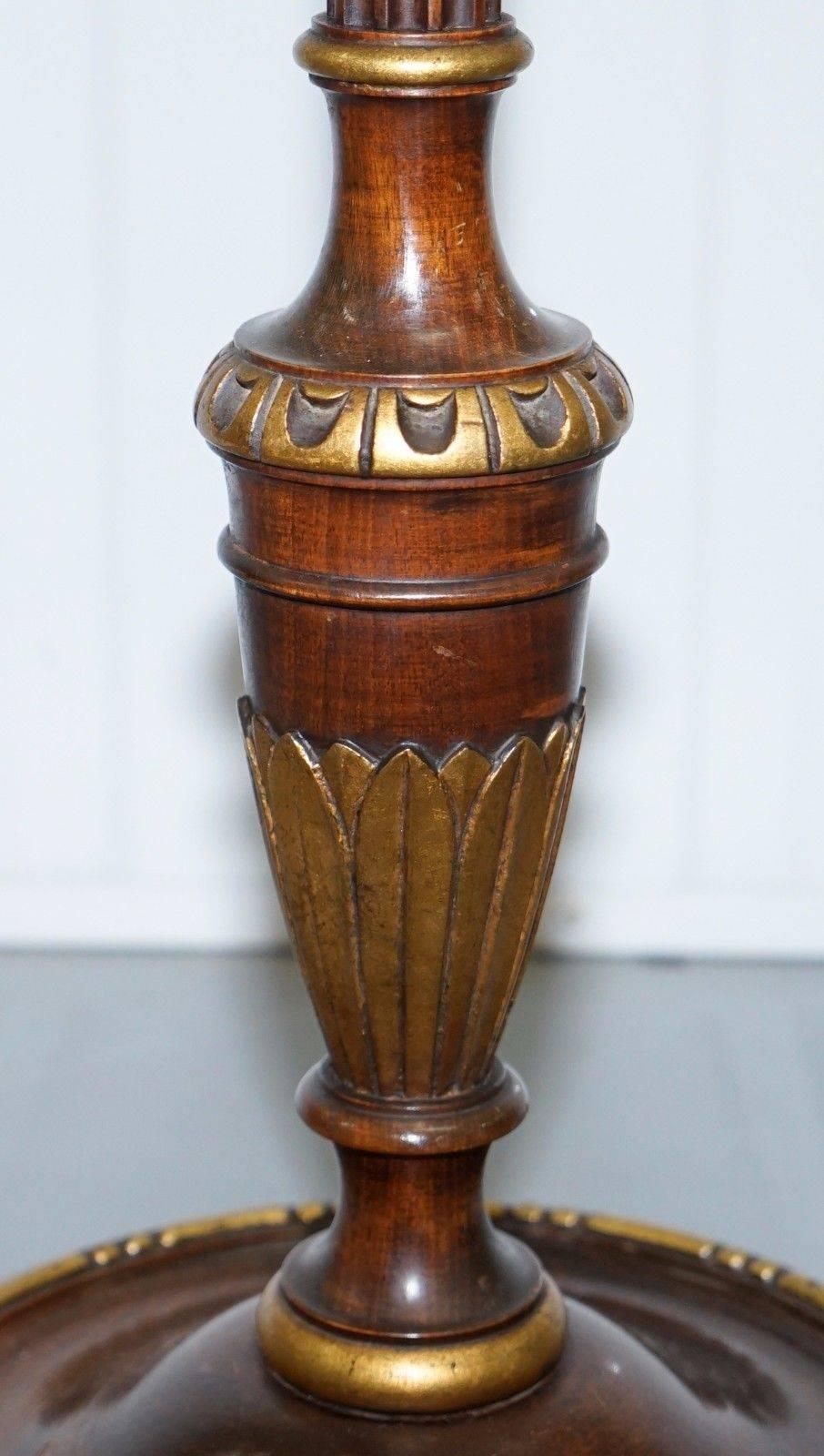 20th Century French Mahogany Grand Empire Style Corinthian Pillar Lamp Gold Leaf Painted