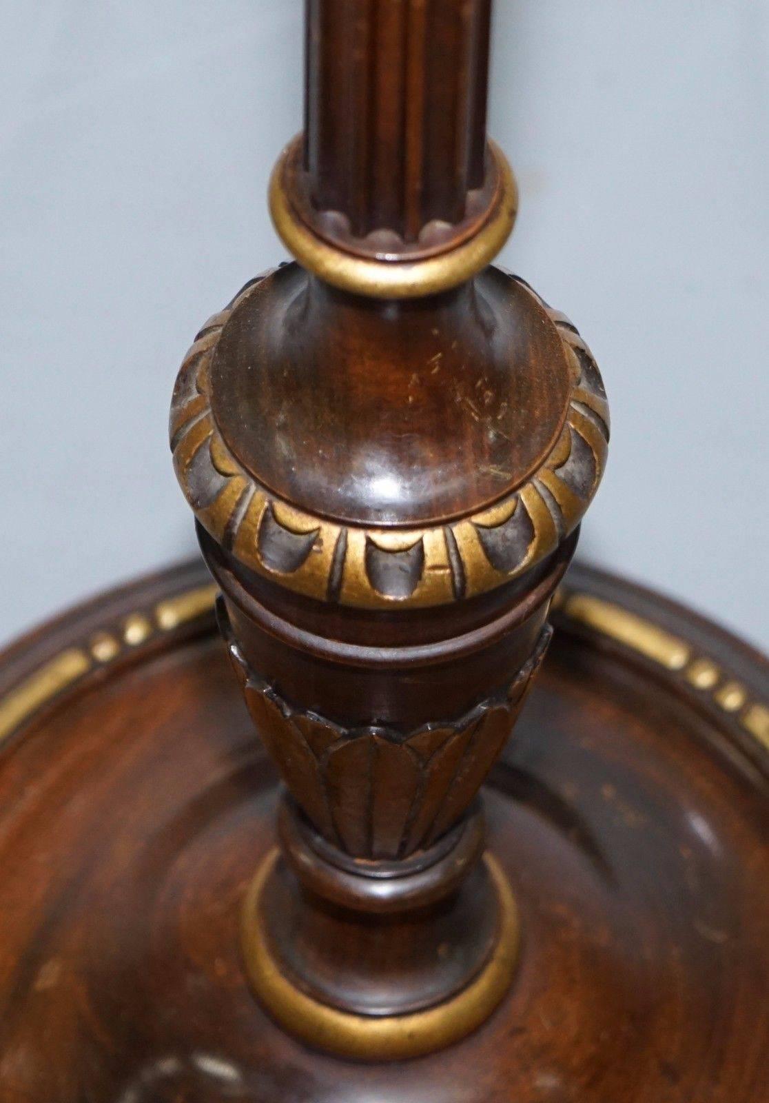French Mahogany Grand Empire Style Corinthian Pillar Lamp Gold Leaf Painted 3