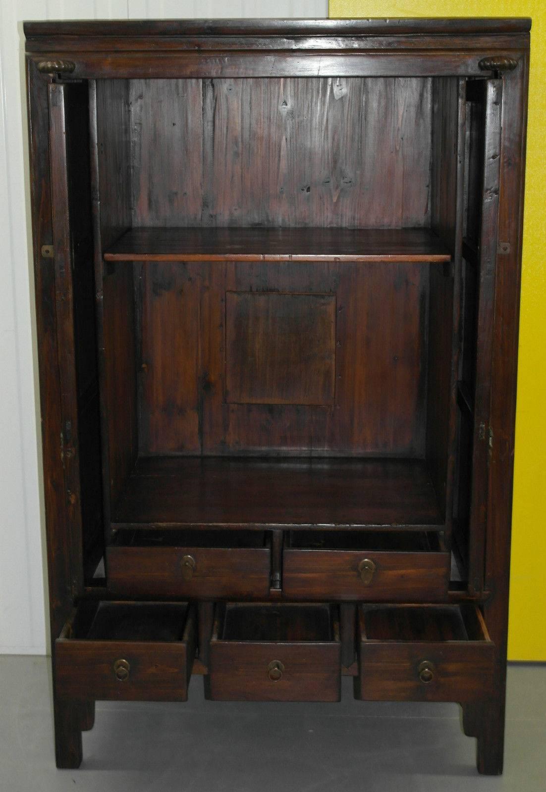 Hand-Crafted Chinese Ming Style Elmwood Media Entertainment Unit with Retractable Doors