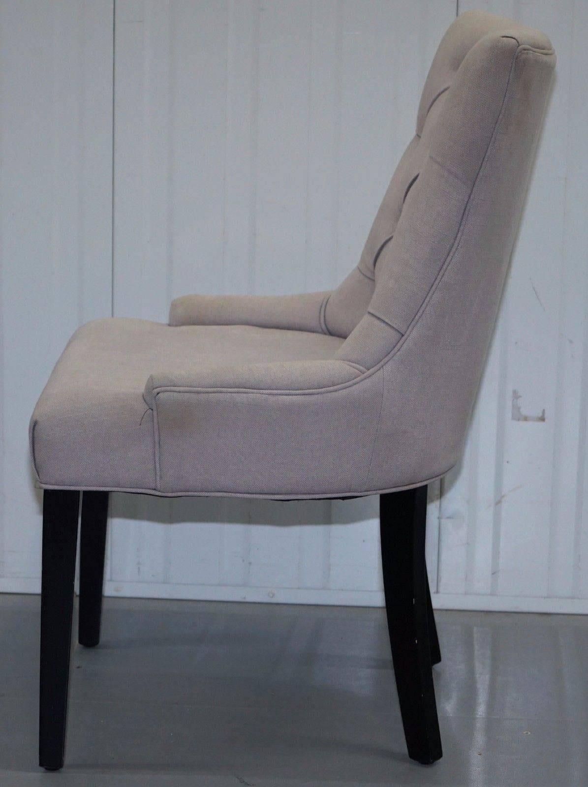 Modern Set of Four Dining Chairs, Grey Fabric Chesterfield