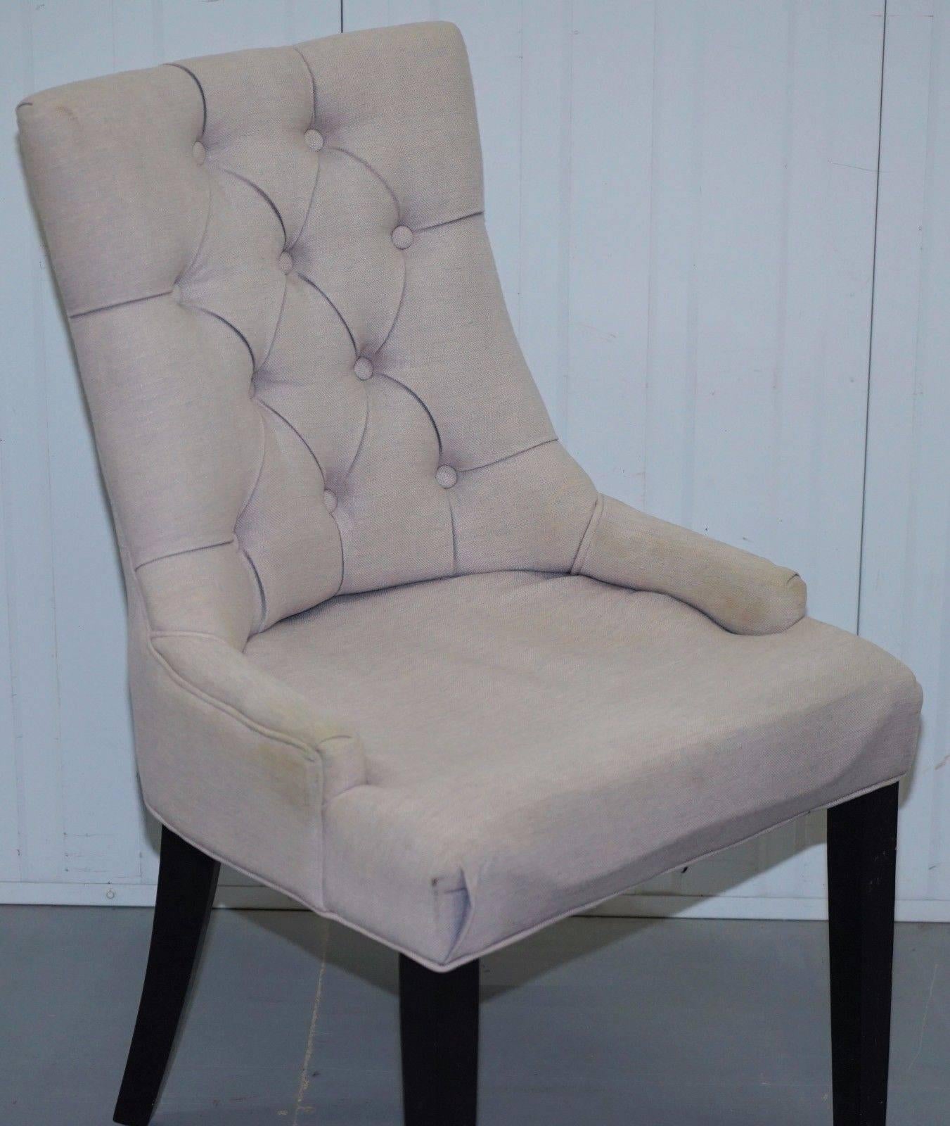 Set of Four Dining Chairs, Grey Fabric Chesterfield 1