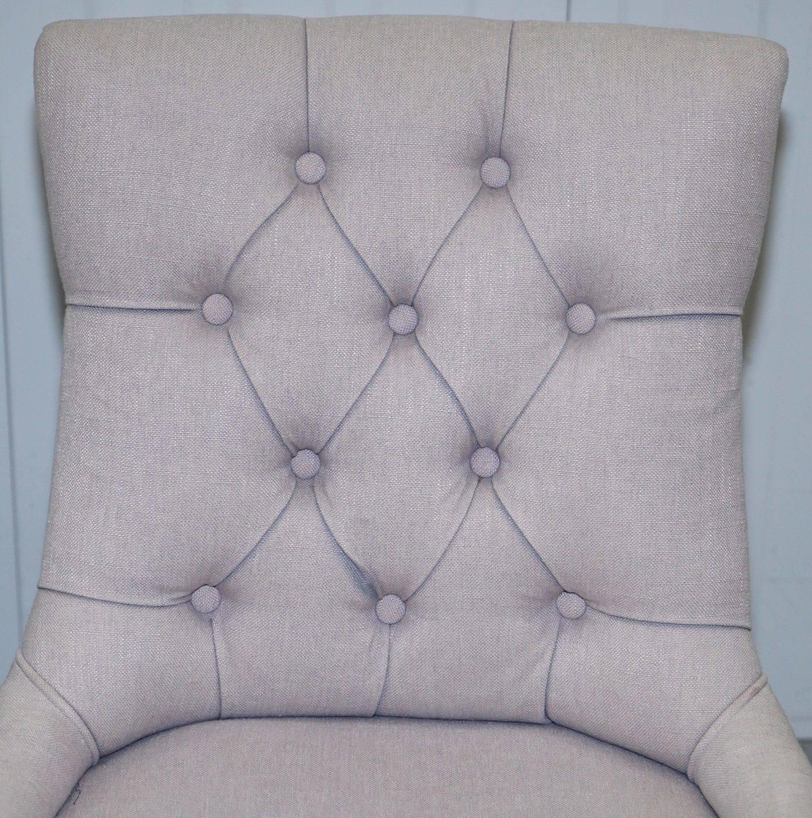Chinese Set of Four Dining Chairs, Grey Fabric Chesterfield