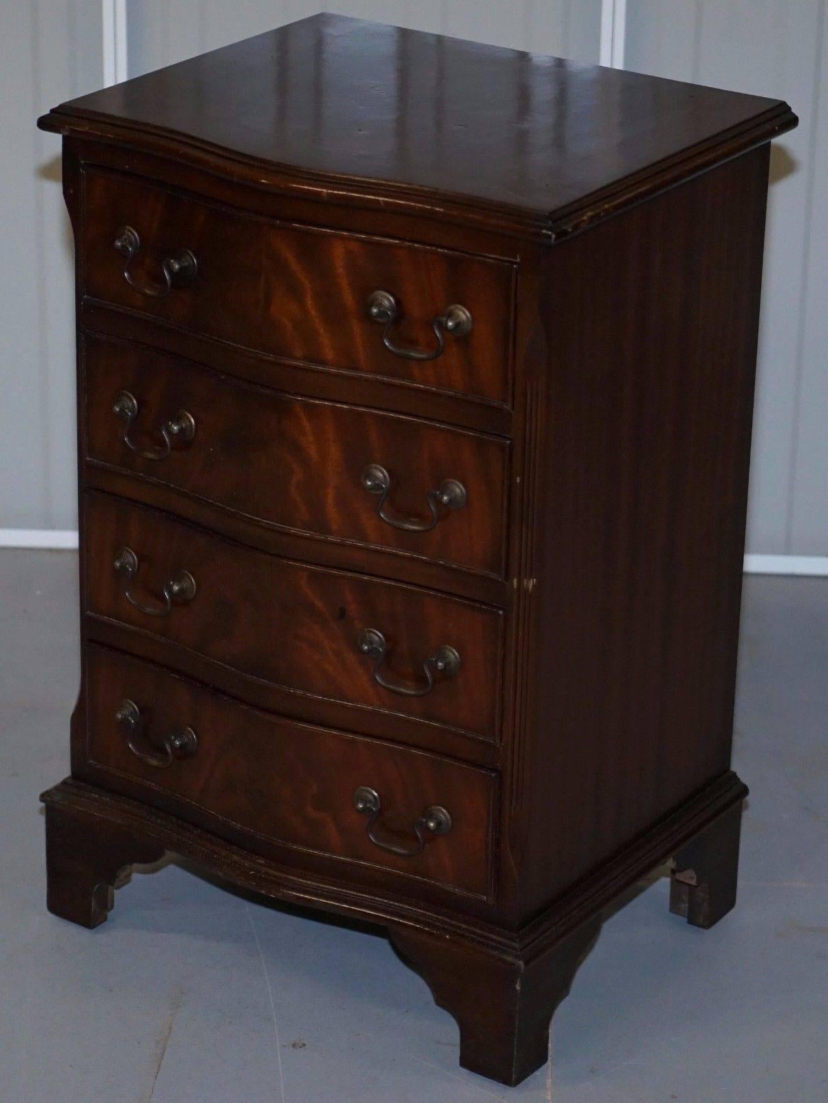 British Lovely Sized Flamed Hardwood Side Table Bank / Chest of Drawers Campaign Style