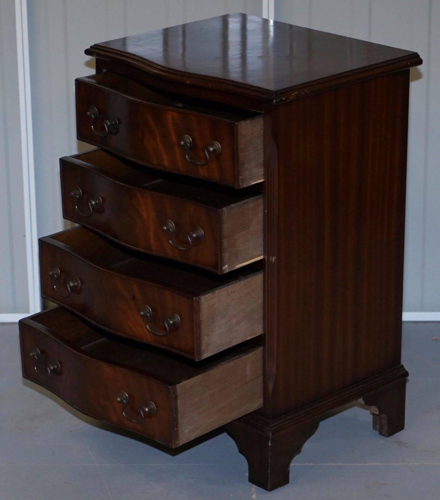 Lovely Sized Flamed Hardwood Side Table Bank / Chest of Drawers Campaign Style 2