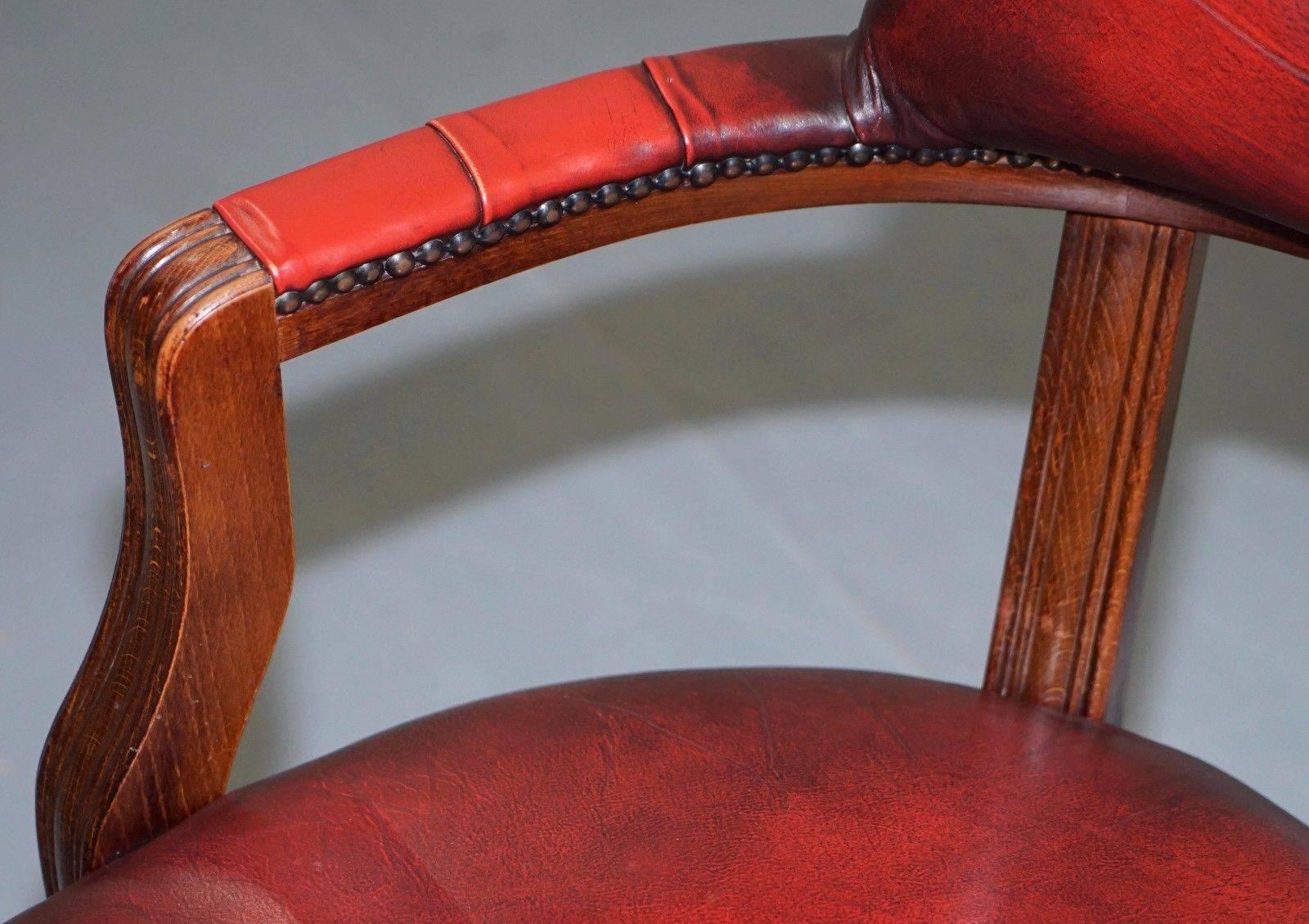 Hand-Carved Lovely Oxblood Leather Chesterfield Court Chair for Desks or Guests Lovely Find