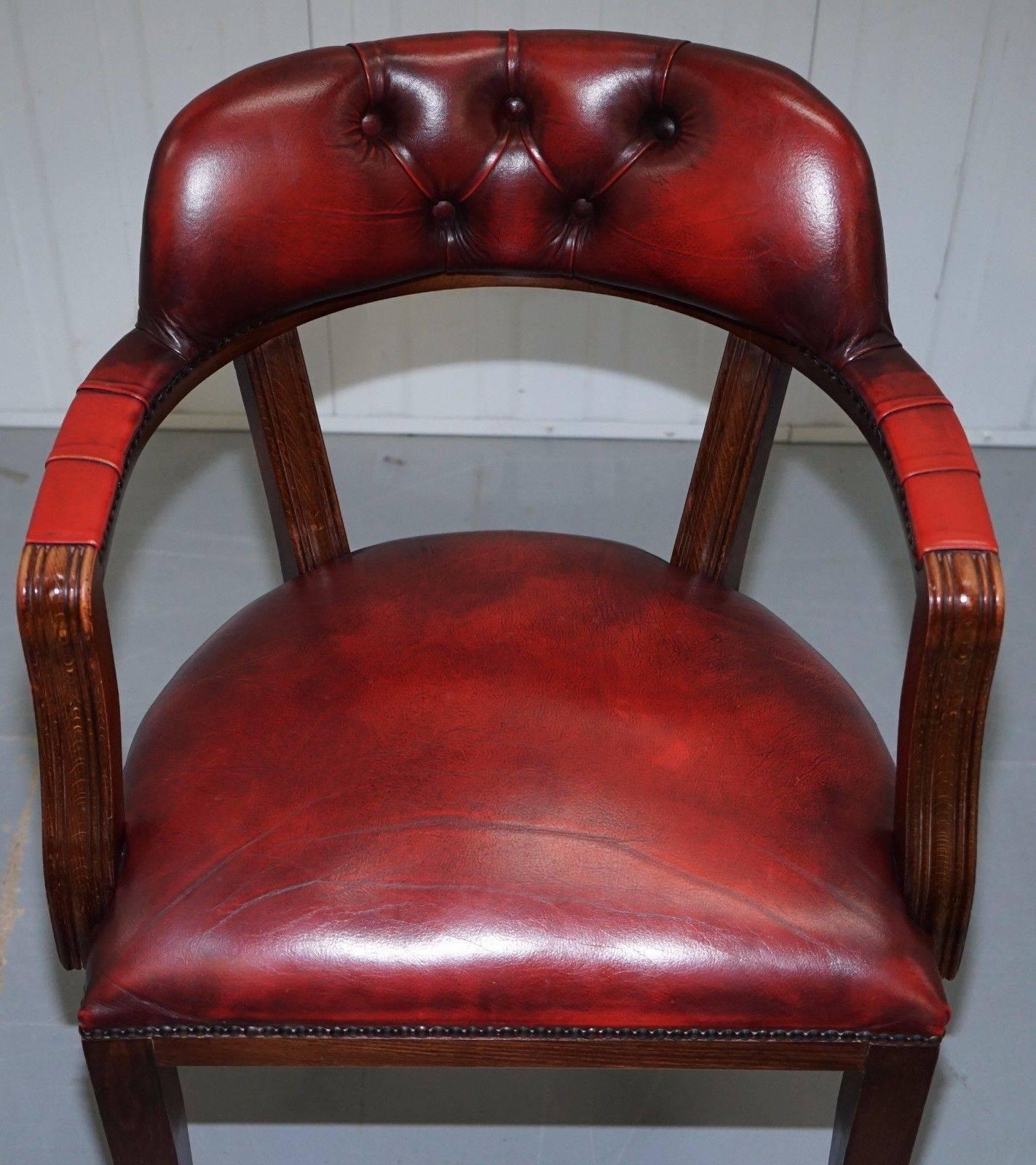 Victorian Lovely Oxblood Leather Chesterfield Court Chair for Desks or Guests Lovely Find