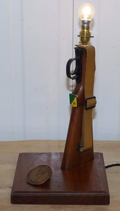 Antique French Rifle Converted into a Table Lamp Regiment De Chars Medal Fitted
